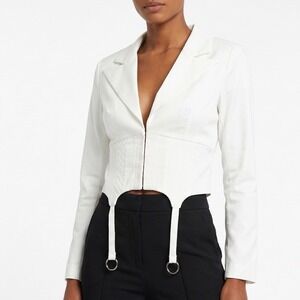 Naked Wardrobe The Statement Ivory Cropped Garter Blazer Small